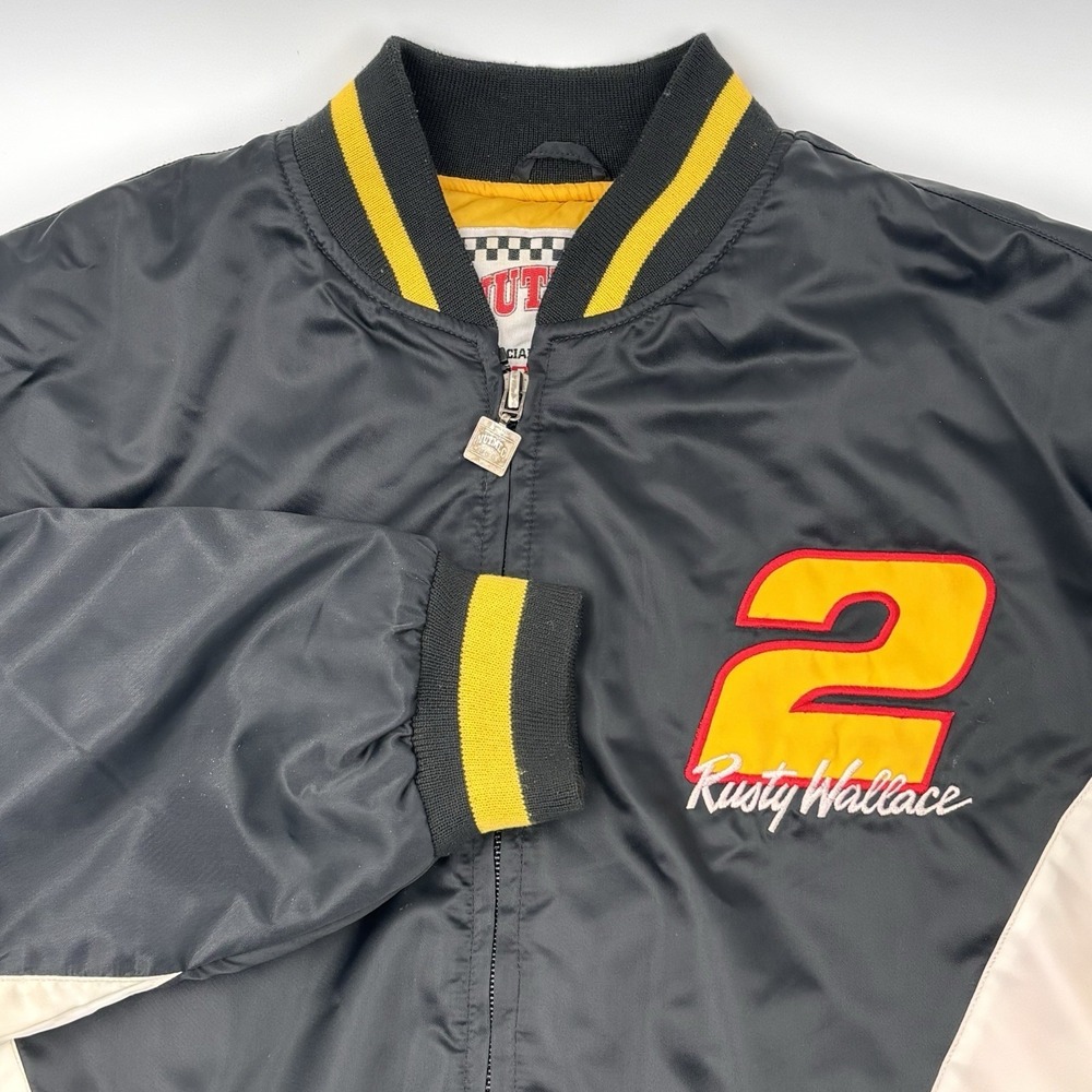 Vintage 1990s Nutmeg Mills NASCAR Rusty Wallace 2 Racing Jacket Mens L Black